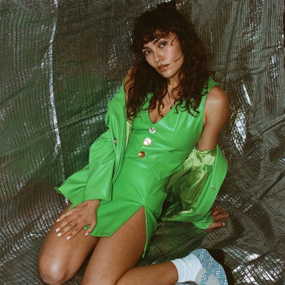 SOLD 1X Fashion Brand Company Plant Leather Skirt in Lime